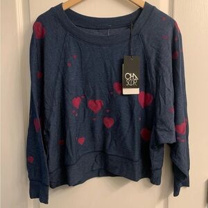 Chaser Navy Blue Red Heart Long Sleeve Crewneck Sweatshirt Size Medium NWT